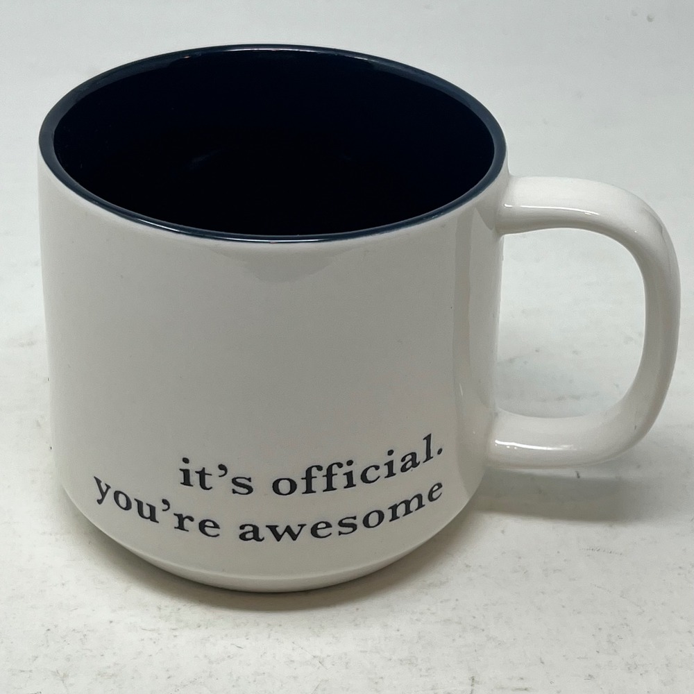 Threshold Stoneware Coffee Mug Its Official Youre Awesome White Navy Blue Cup